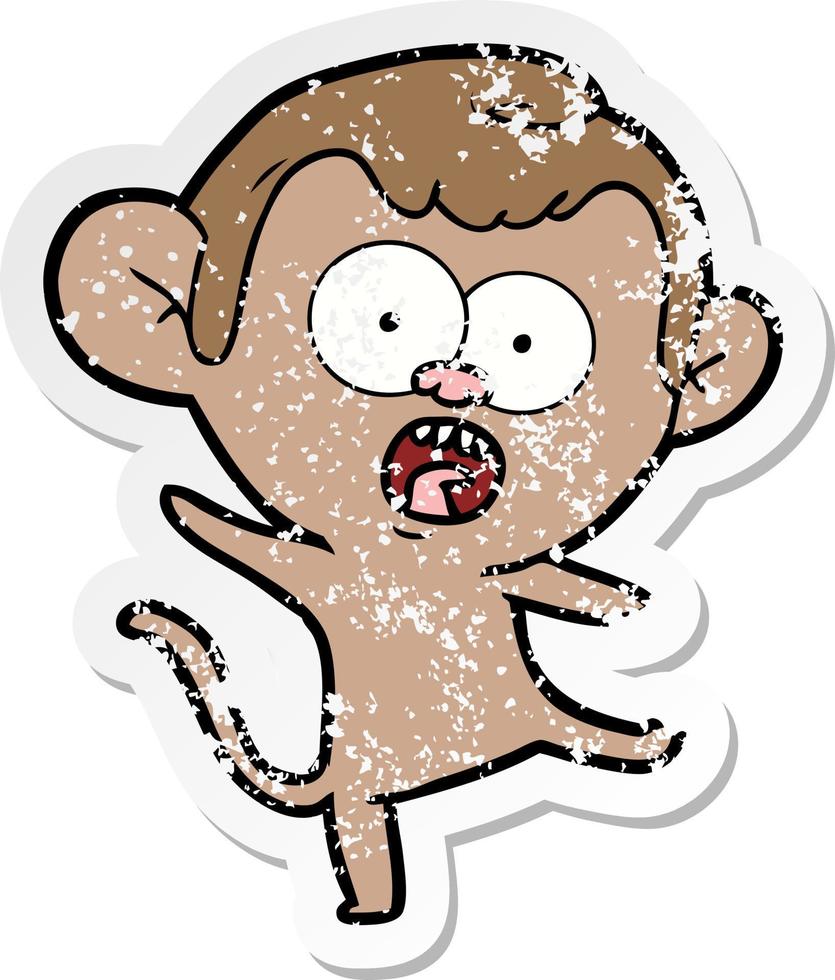 distressed sticker of a cartoon shocked monkey vector