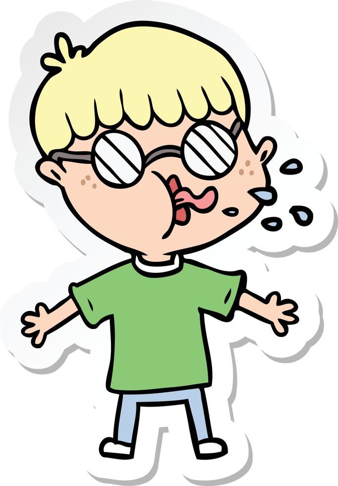 sticker of a cartoon boy wearing spectacles vector