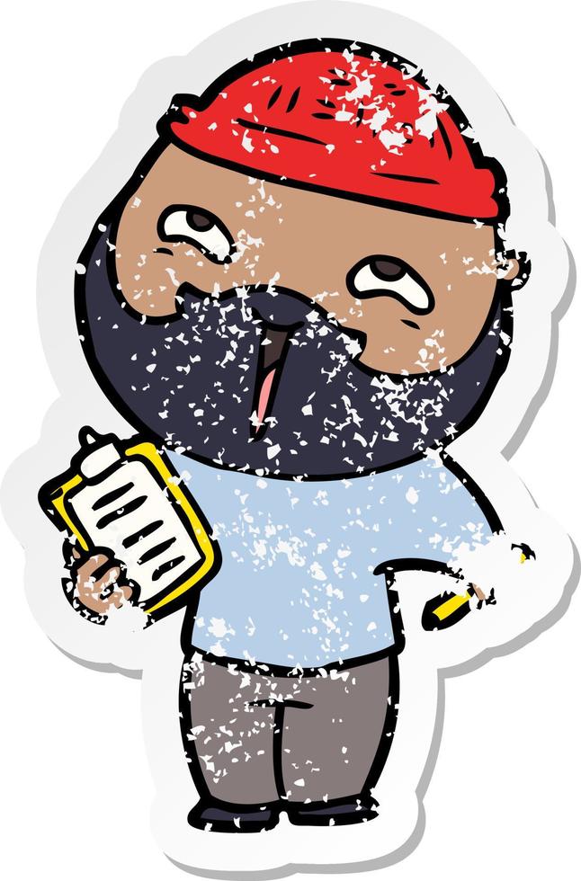 distressed sticker of a cartoon happy bearded man vector