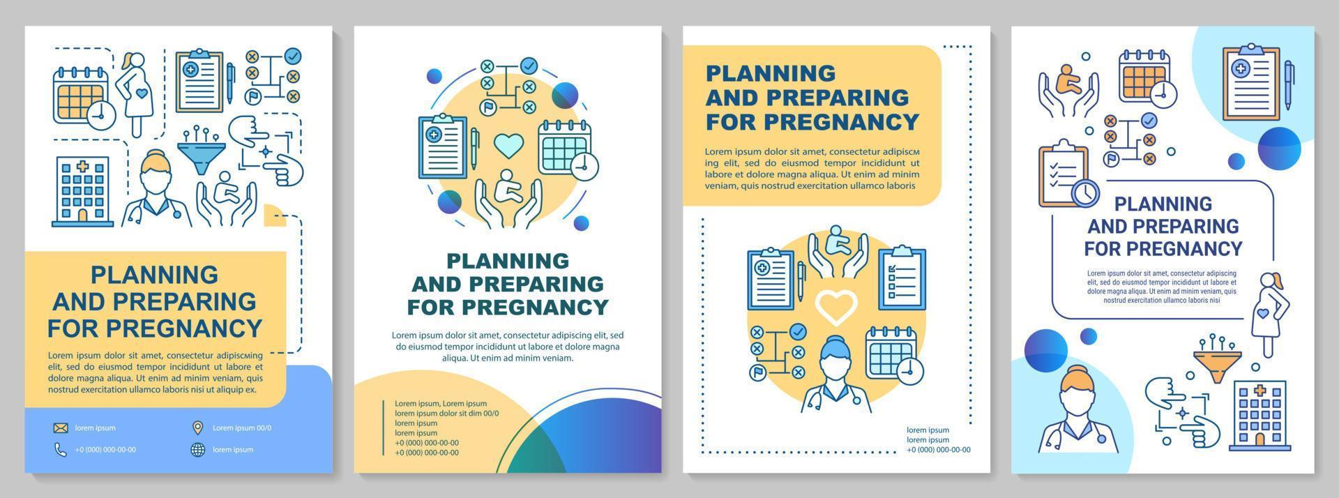 Planning and preparing for pregnancy brochure template. Flyer, booklet, leaflet print, cover design with linear illustrations. Vector page layouts for magazines, annual reports, advertising posters