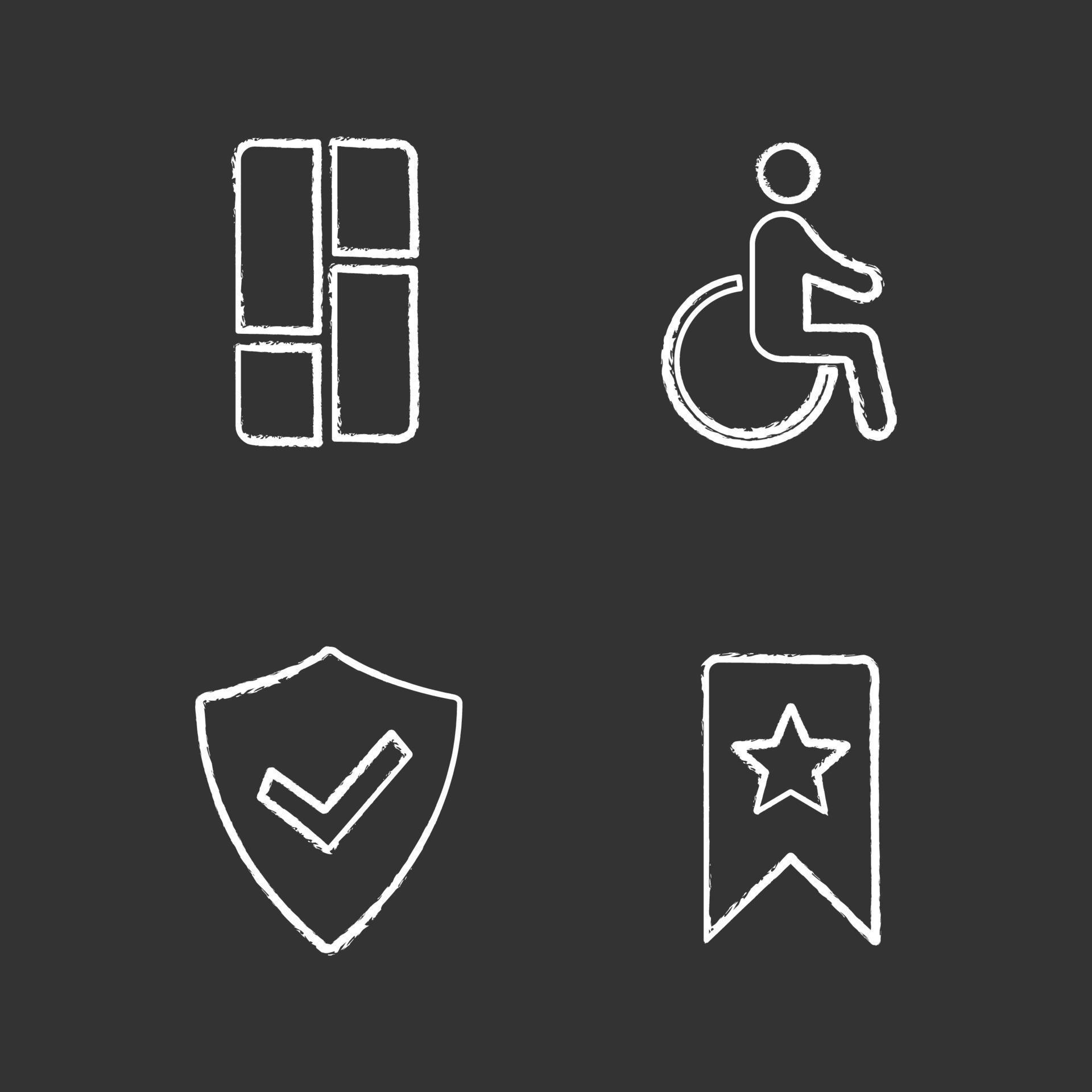 UI UX chalk icons set. Dashboard, accessible, verified user, bookmark