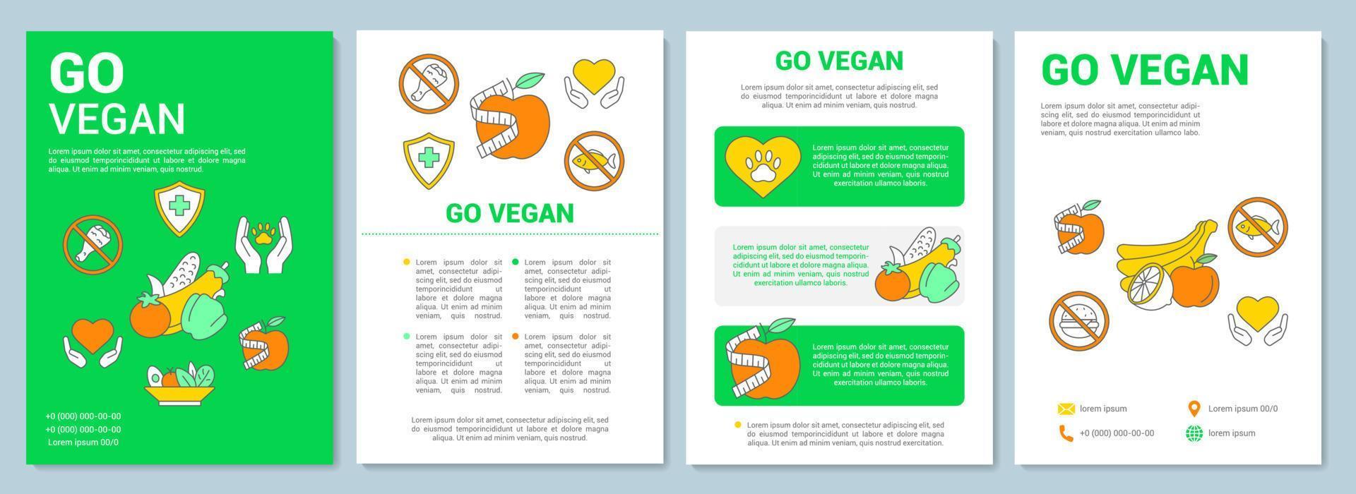 Vegetarian lifestyle brochure template layout. Go vegan flyer, booklet, leaflet print design with linear illustrations. Vector page layouts for magazines, annual reports, advertising posters