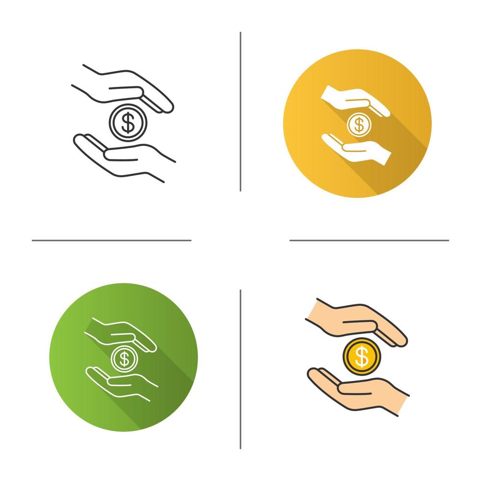 Charity icon. Flat design, linear and color styles. Donation. Islamic zakat. Helping hands. Alms-giving. Isolated vector illustrations