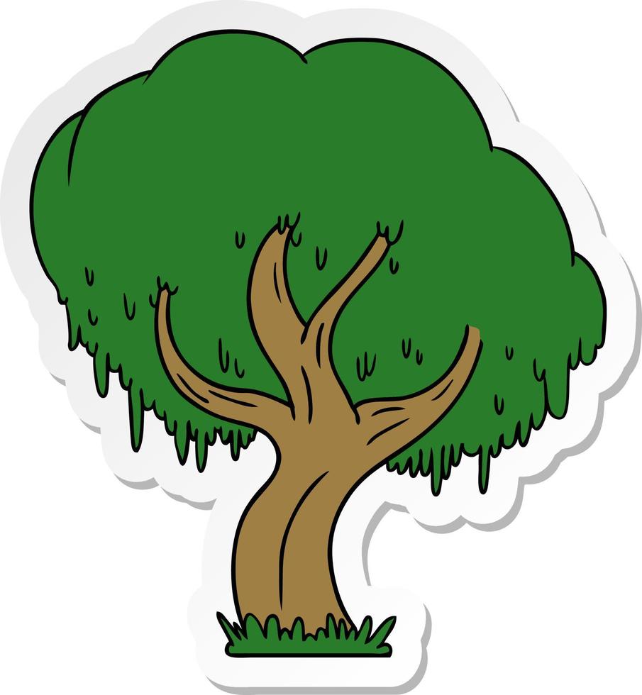 pegatina, caricatura, garabato, de, un, árbol verde vector