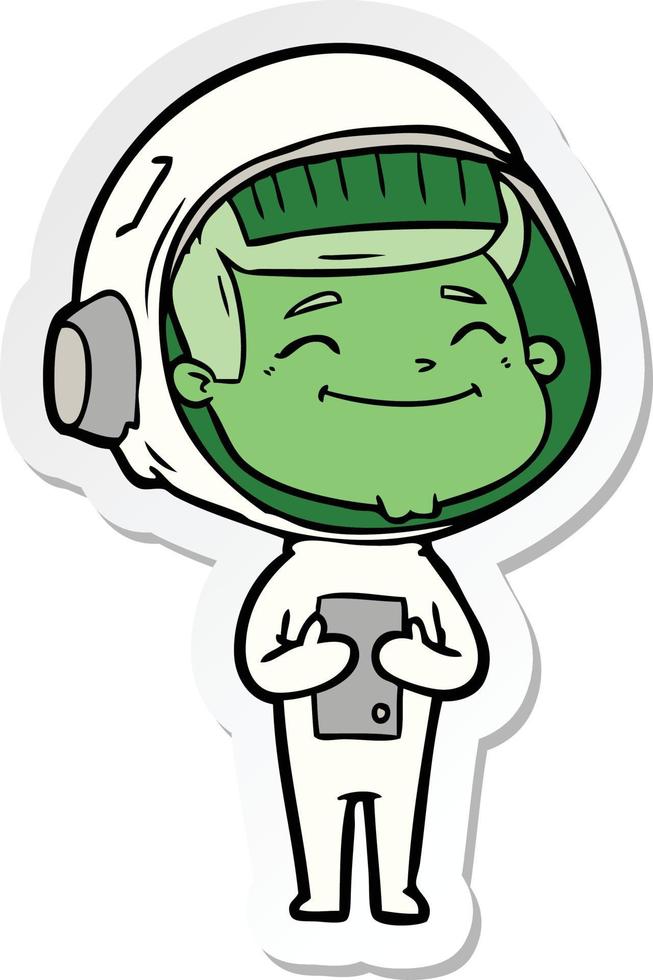 sticker of a happy cartoon astronaut vector