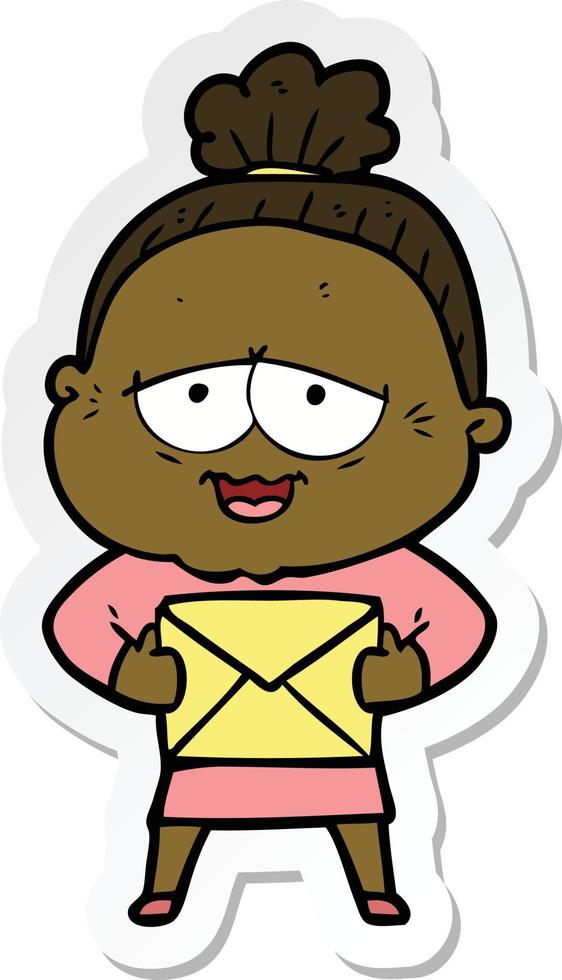 sticker of a cartoon happy old lady vector