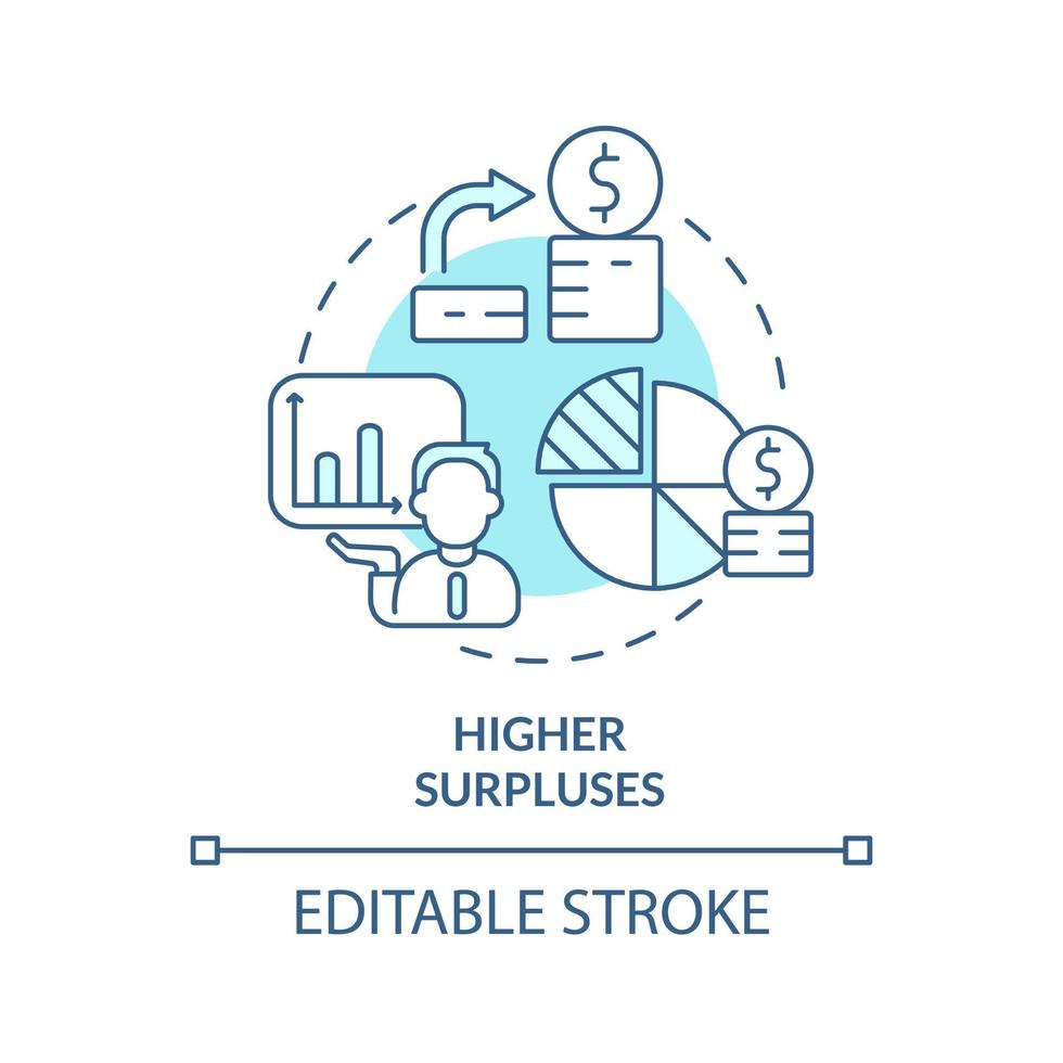 icono de concepto turquesa de excedentes más altos. requisito de presupuesto equilibrado idea abstracta ilustración de línea delgada. dibujo de contorno aislado. trazo editable. vector