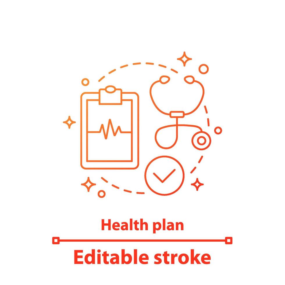 Health plan concept icon. Medical diagnosis idea thin line illustration. Diagnostic report. Patient card. Vector isolated outline drawing. Editable stroke