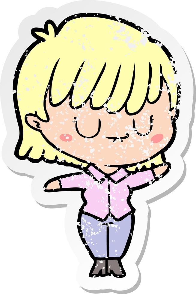 distressed sticker of a cartoon woman vector