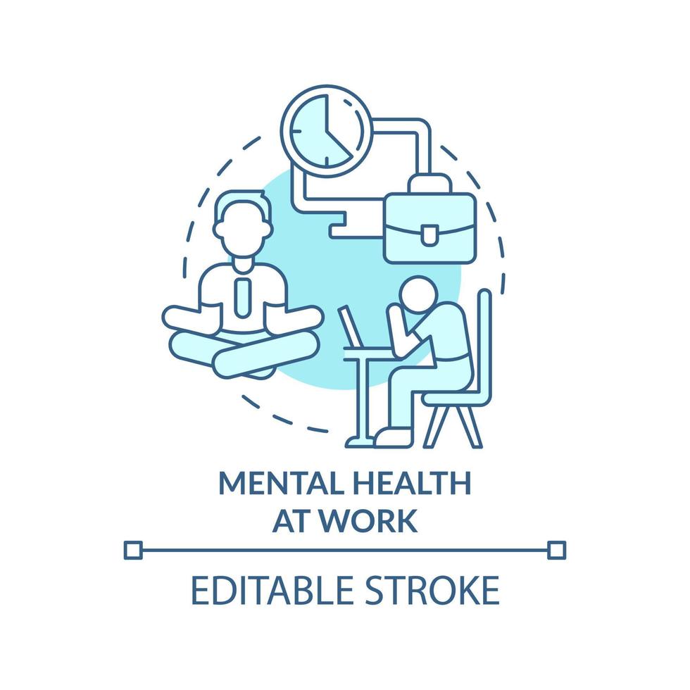 Mental health at work turquoise concept icon. Stress reducing. Trend in psychology abstract idea thin line illustration. Isolated outline drawing. Editable stroke. vector