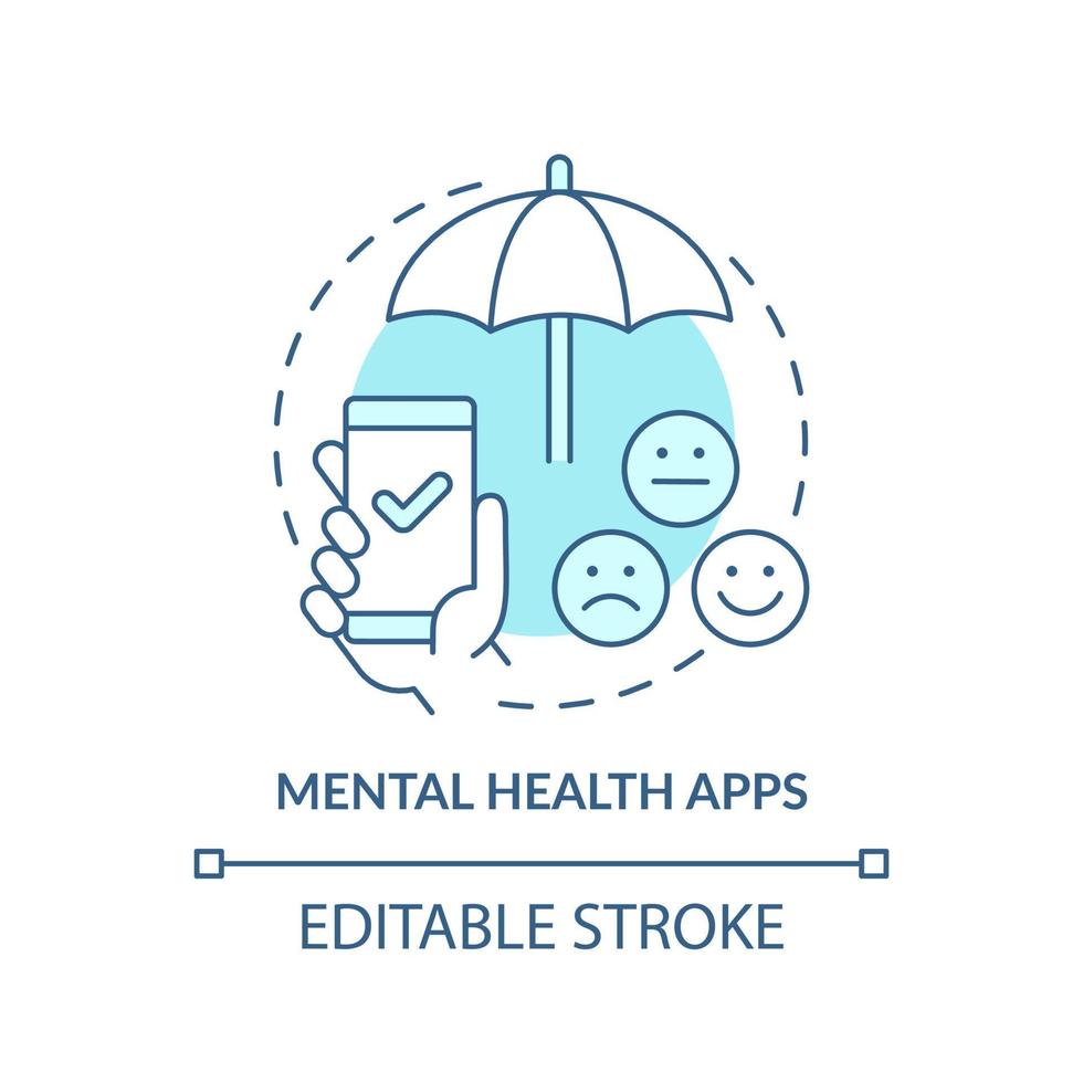 Mental health apps turquoise concept icon. Software for wellbeing. Psychotherapy abstract idea thin line illustration. Isolated outline drawing. Editable stroke. vector