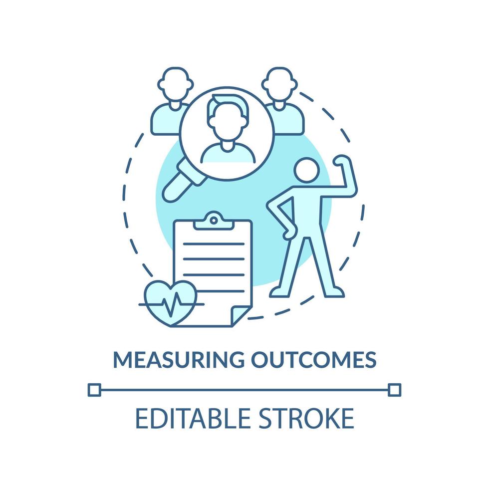 Measuring outcomes turquoise concept icon. Therapy providing control. Behavioral abstract idea thin line illustration. Isolated outline drawing. Editable stroke. vector