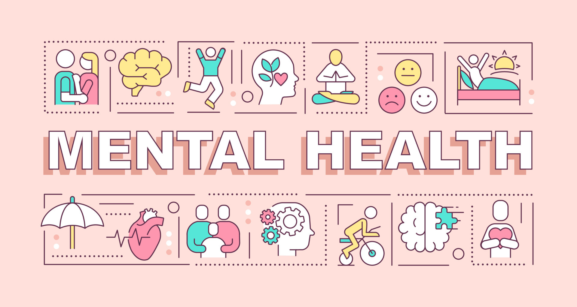 Mental health word concepts pink banner. Psychologist support