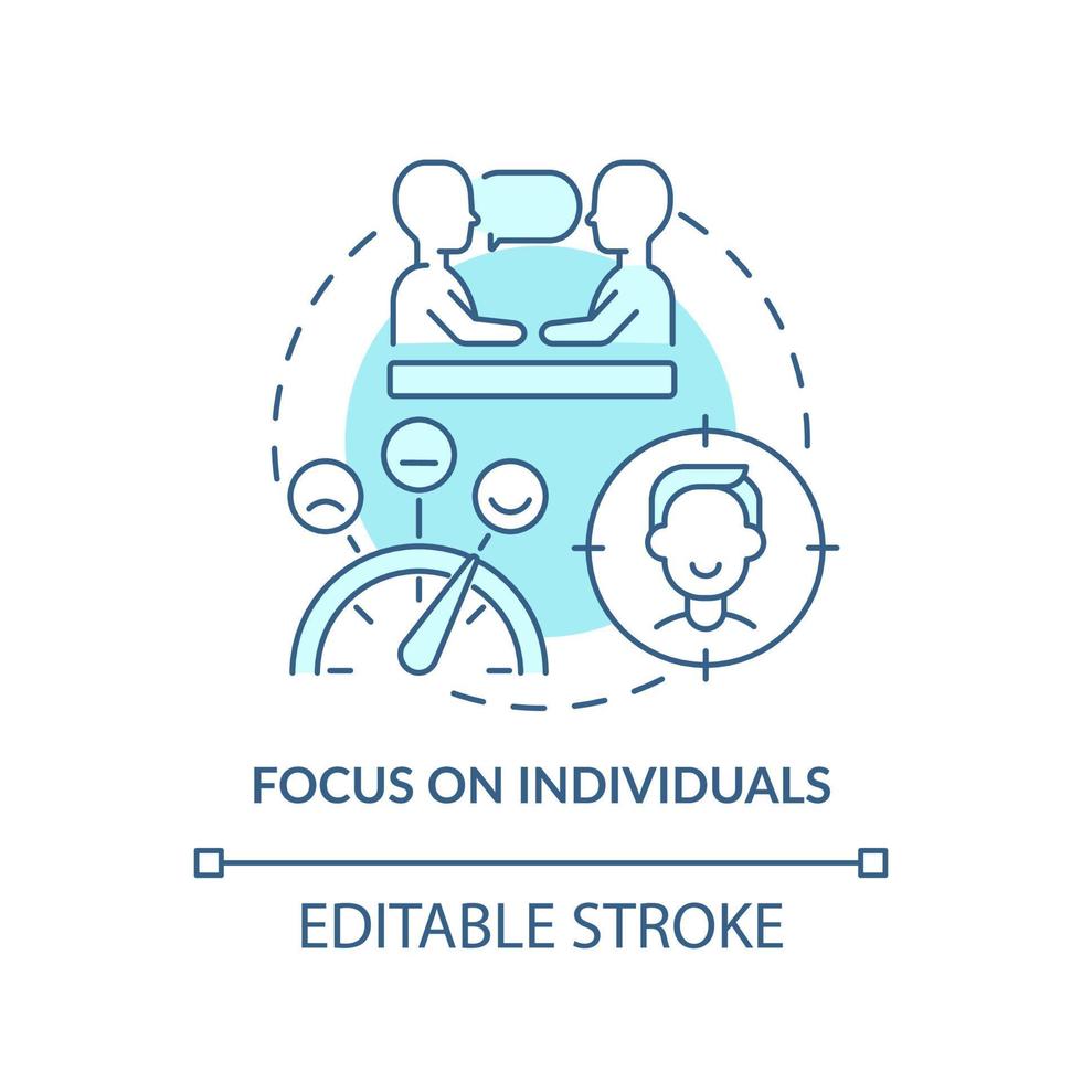 Focus on individuals turquoise concept icon. Employee care. Mental health at work abstract idea thin line illustration. Isolated outline drawing. Editable stroke. vector
