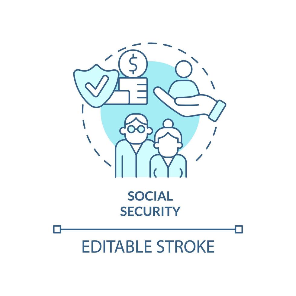 Social security turquoise concept icon. Retirement income and insurance. Expenditures abstract idea thin line illustration. Isolated outline drawing. Editable stroke. vector