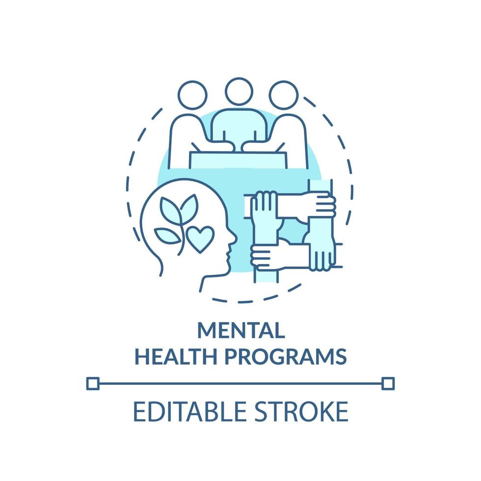 programas de salud mental icono de concepto turquesa. cuidado de grupo. tendencia de psicología en el trabajo idea abstracta ilustración de línea delgada. dibujo de contorno aislado. trazo editable. vector