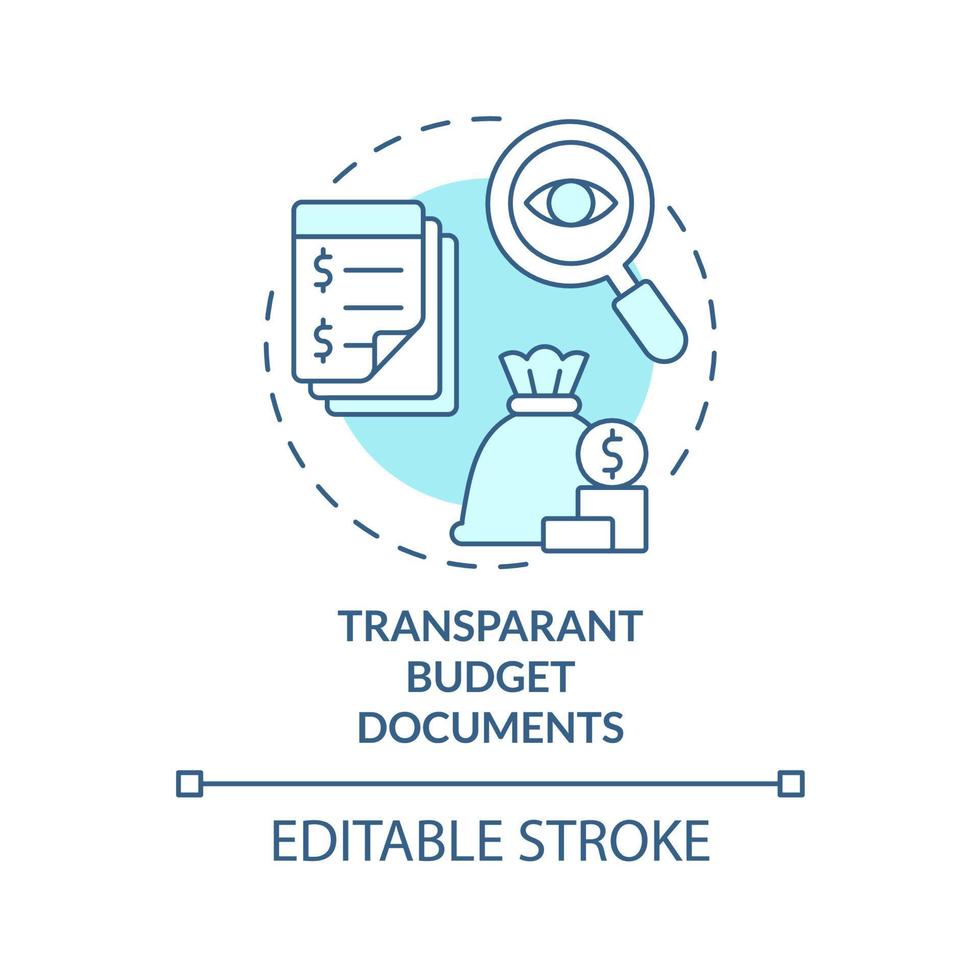 Transparent budget documents turquoise concept icon. Principle of budget planning abstract idea thin line illustration. Isolated outline drawing. Editable stroke. vector