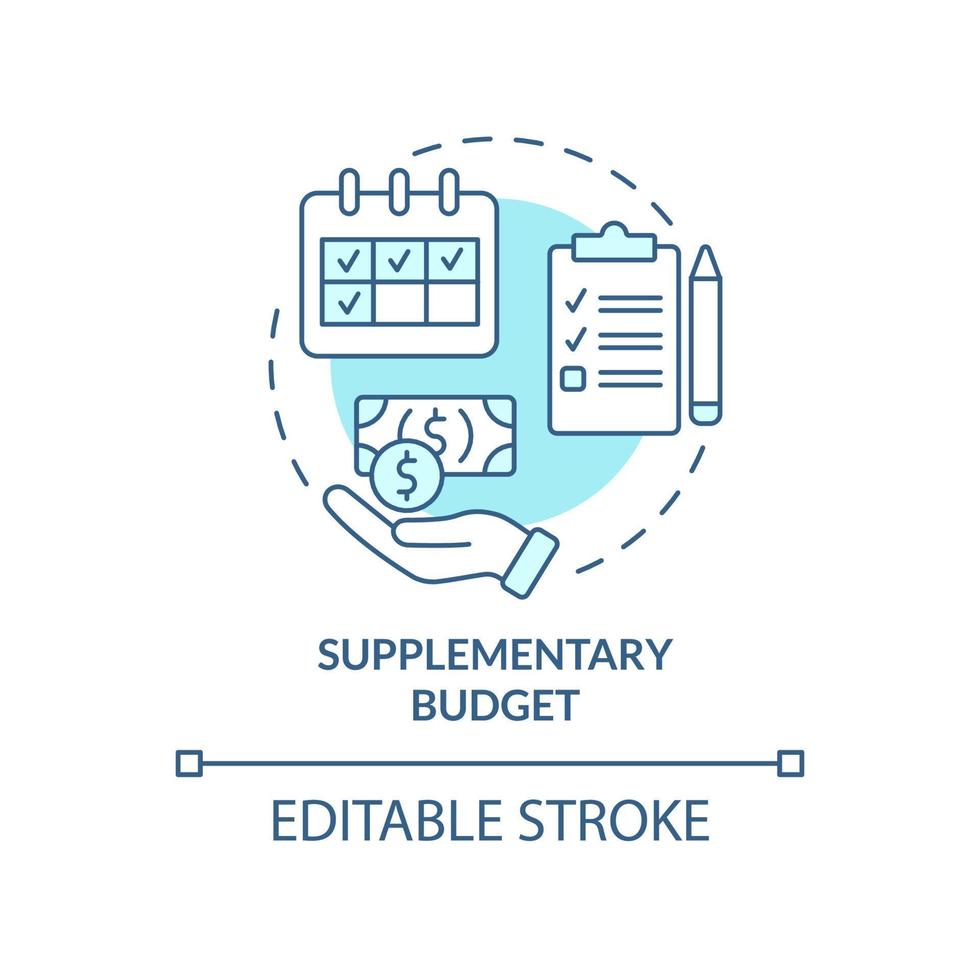 Supplementary budget turquoise concept icon. Additional program. Budgeting type abstract idea thin line illustration. Isolated outline drawing. Editable stroke. vector