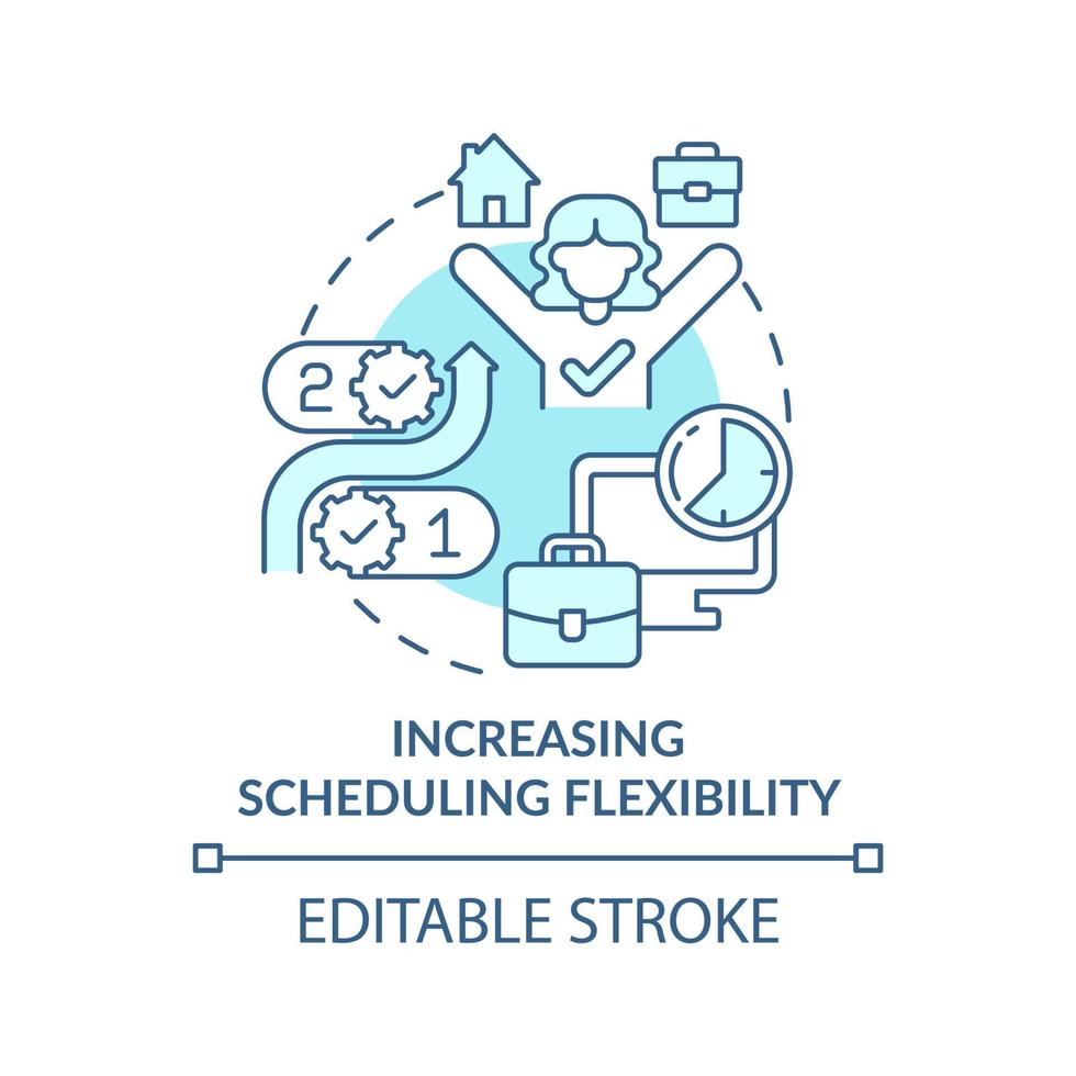 Increasing scheduling flexibility turquoise concept icon. Mental health trend at work abstract idea thin line illustration. Isolated outline drawing. Editable stroke. vector