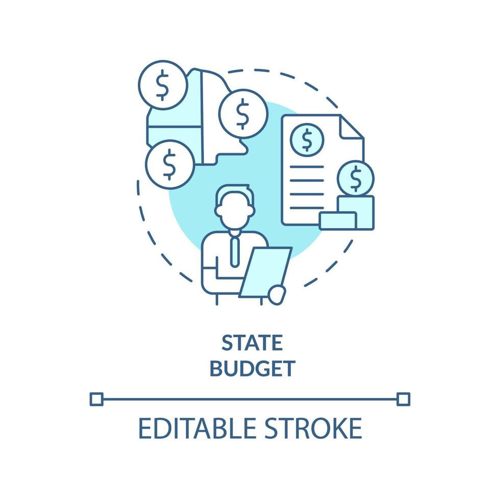 State budget turquoise concept icon. Revenue and expenses. Budgeting type abstract idea thin line illustration. Isolated outline drawing. Editable stroke. vector