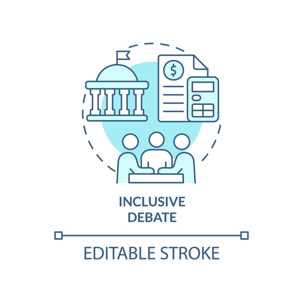 Inclusive debate turquoise concept icon. Principle of budget planning abstract idea thin line illustration. Isolated outline drawing. Editable stroke. vector