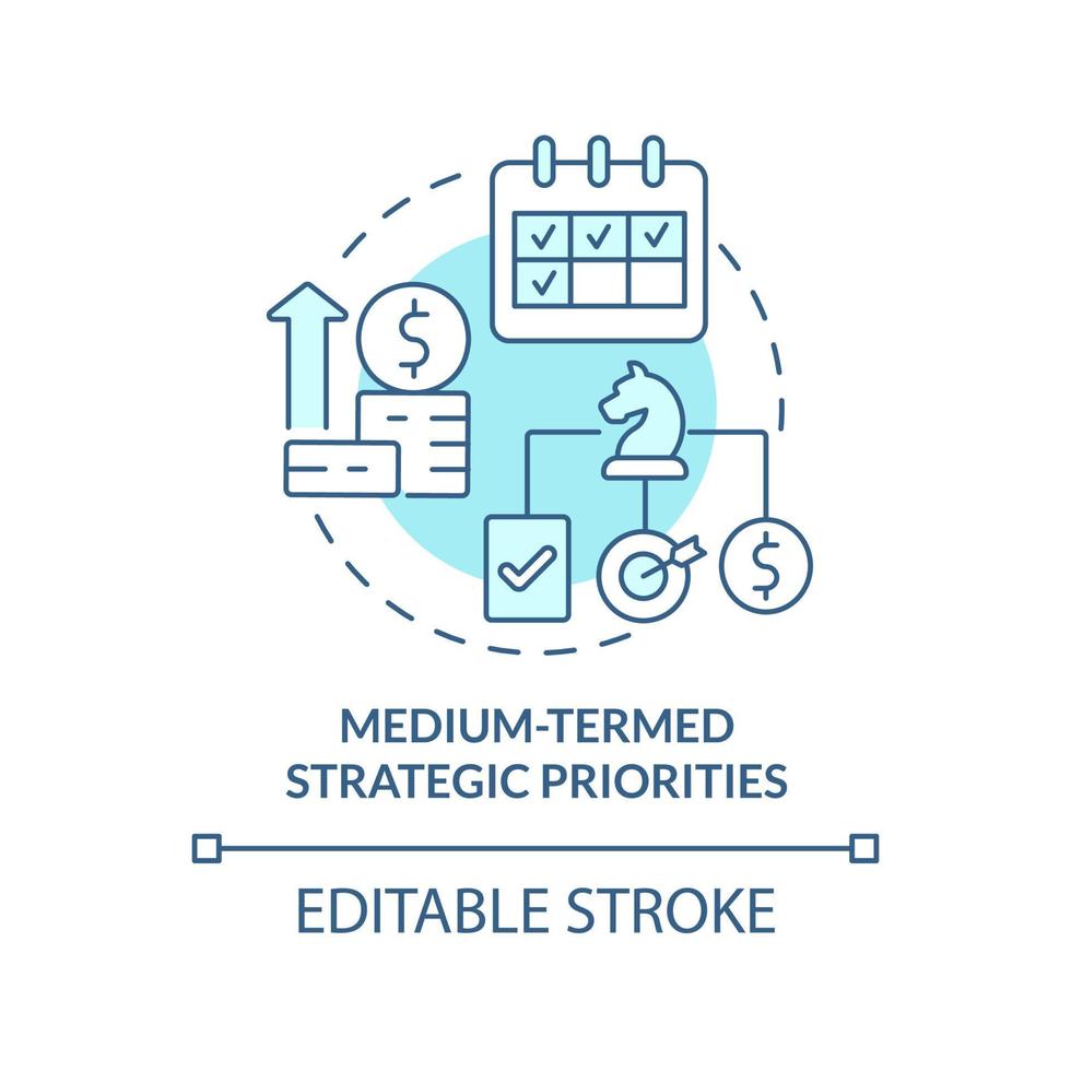 icono de concepto turquesa de prioridades estratégicas de término medio. planificación presupuestaria idea abstracta ilustración de línea delgada. dibujo de contorno aislado. trazo editable. vector