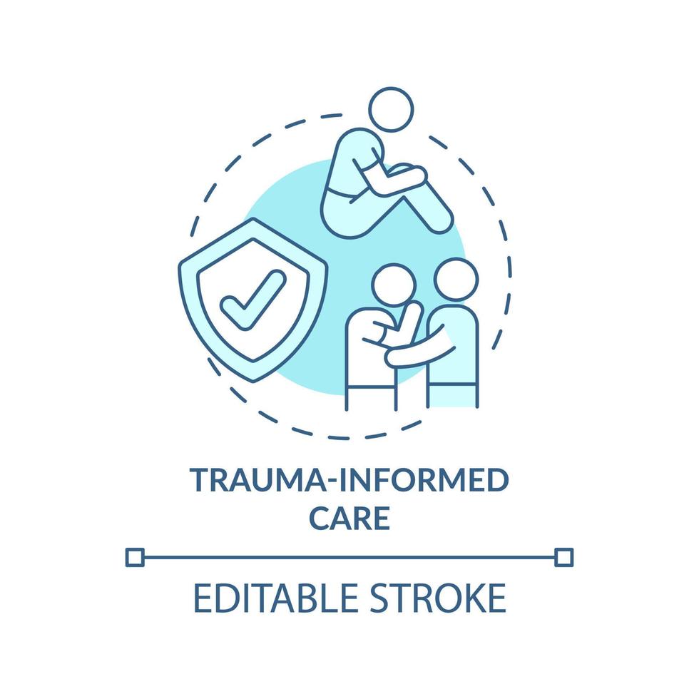 Trauma informed care turquoise concept icon. Patient healing. Mental health trend abstract idea thin line illustration. Isolated outline drawing. Editable stroke. vector