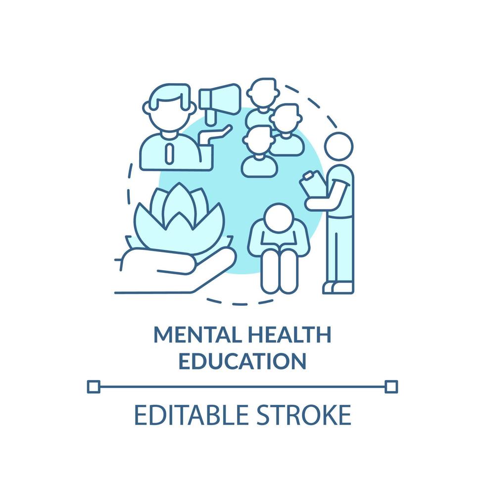 Mental health education turquoise concept icon. Mind state. Psychology trend at work abstract idea thin line illustration. Isolated outline drawing. Editable stroke. vector