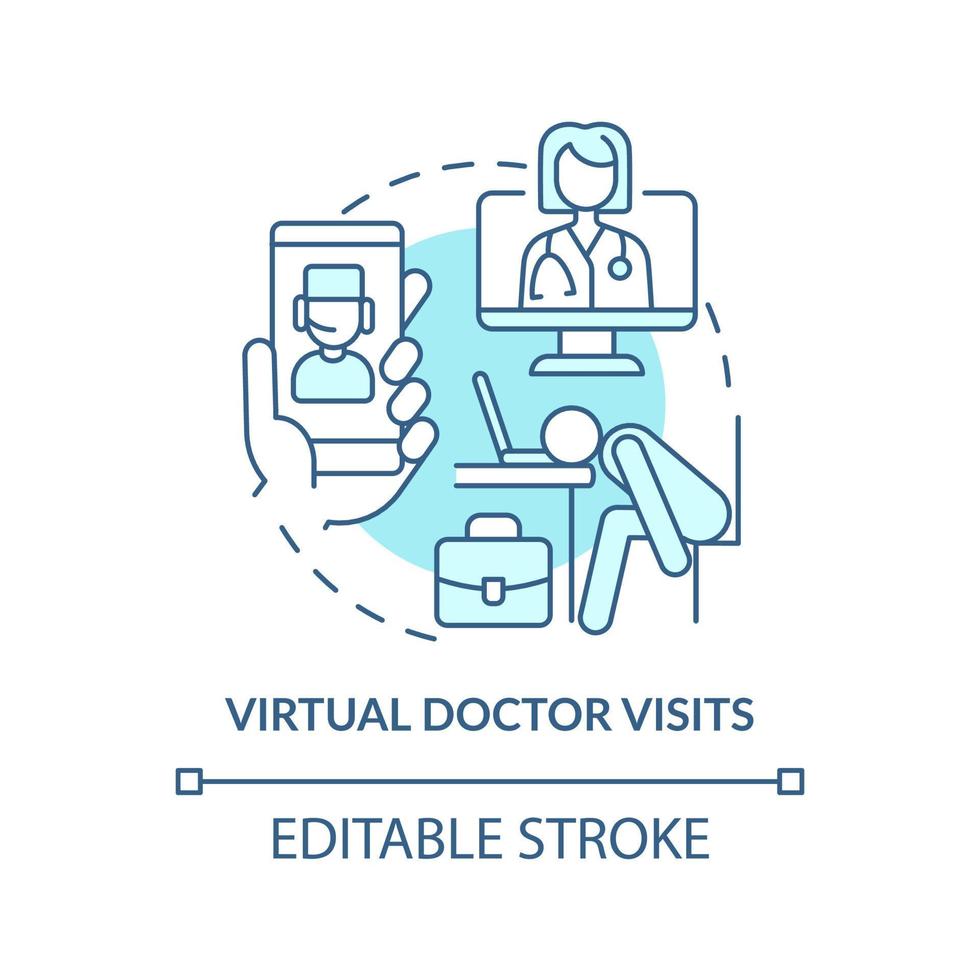 Virtual doctor visits turquoise concept icon. Remote consult. Mental health at work abstract idea thin line illustration. Isolated outline drawing. Editable stroke. vector