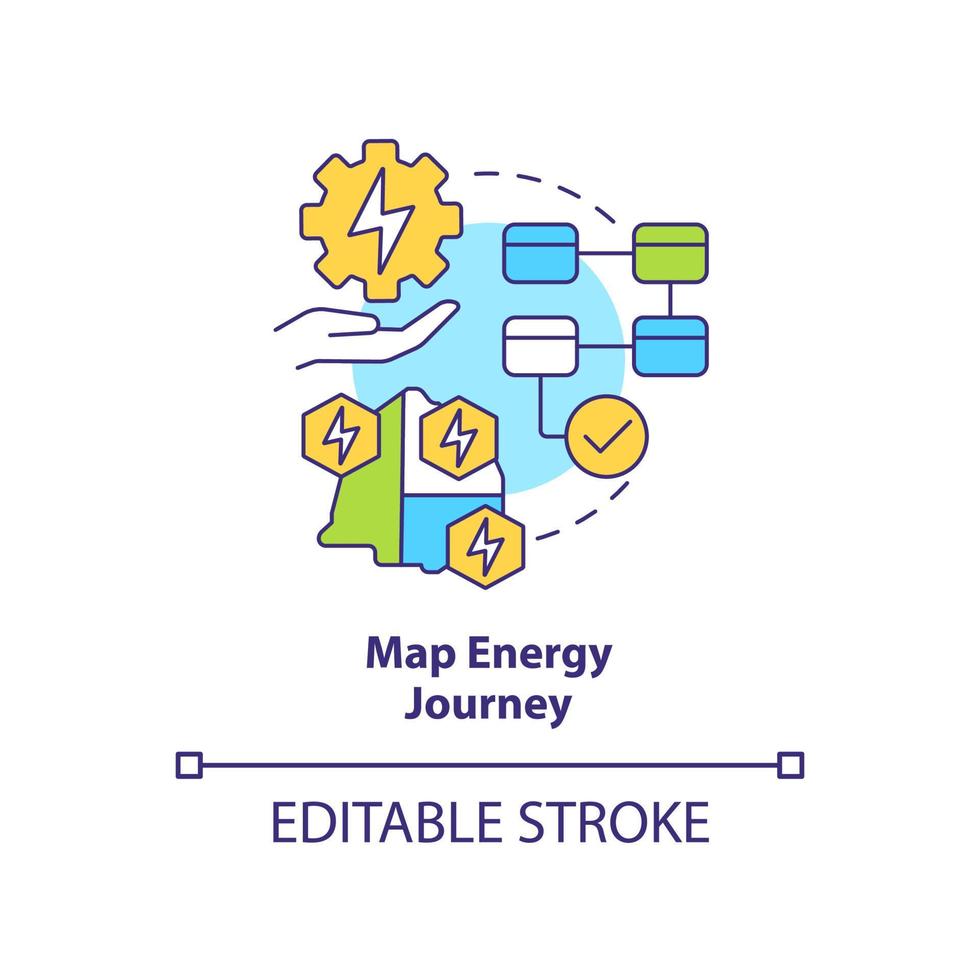 Map energy journey concept icon. Pathway to energy strategy abstract idea thin line illustration. Process visualization. Isolated outline drawing. Editable stroke. vector
