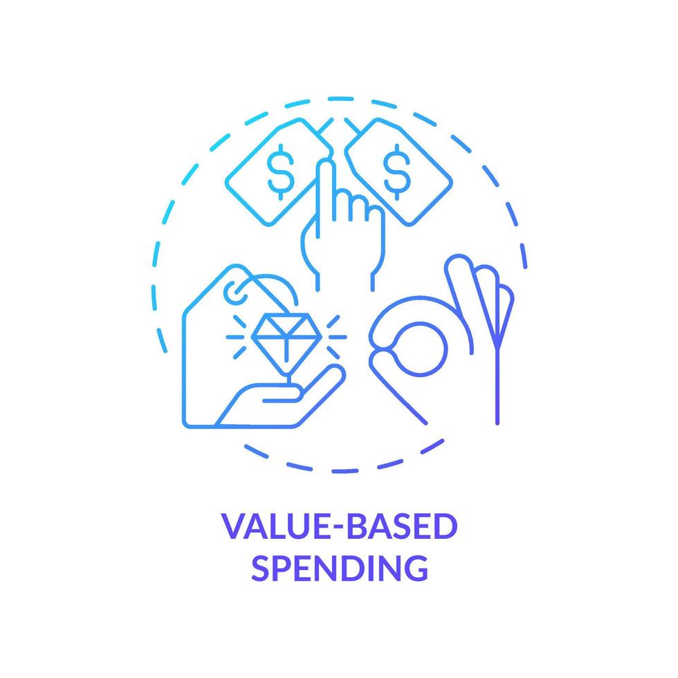 Value based spending blue gradient concept icon. Shopping and purchasing. Customer behavior trend abstract idea thin line illustration. Isolated outline drawing. vector
