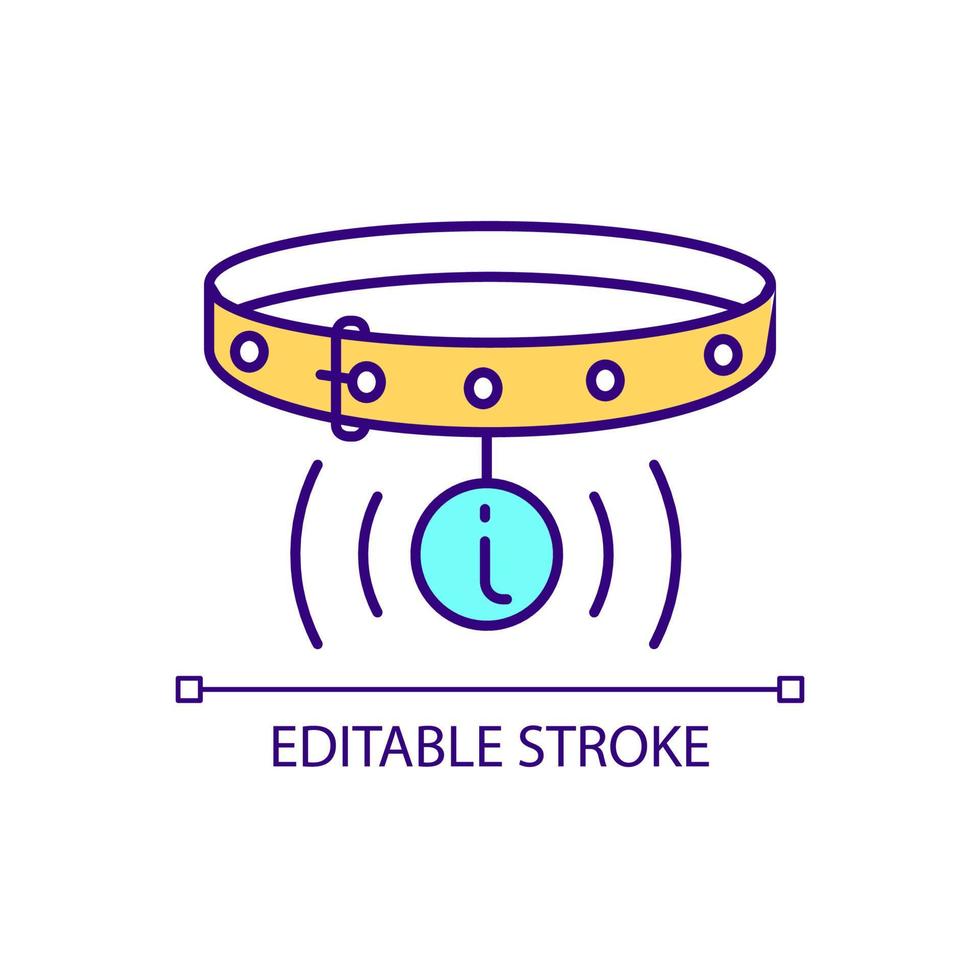 Dog collar with tracker RGB color icon. Monitoring pet location and activity. Safety measure. Isolated vector illustration. Simple filled line drawing. Editable stroke.