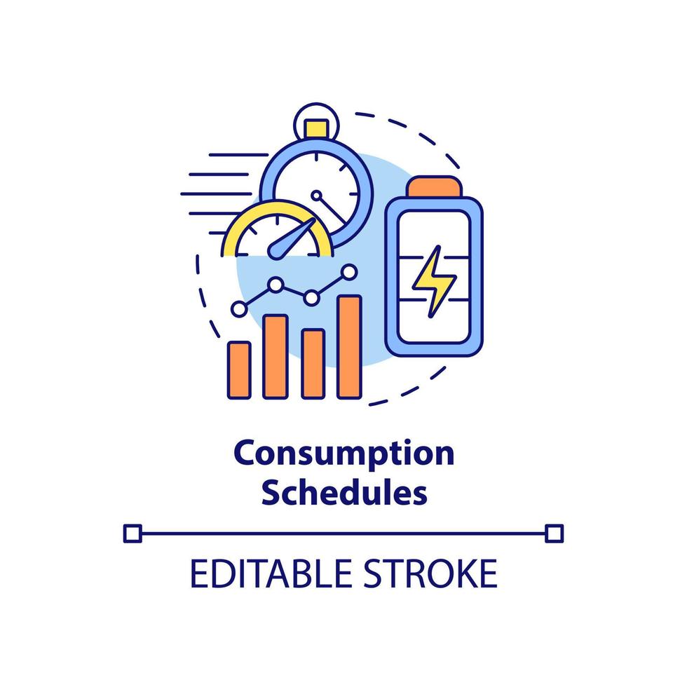 Consumption schedules concept icon. Energy strategy keystone abstract idea thin line illustration. Use demand response. Isolated outline drawing. Editable stroke. vector