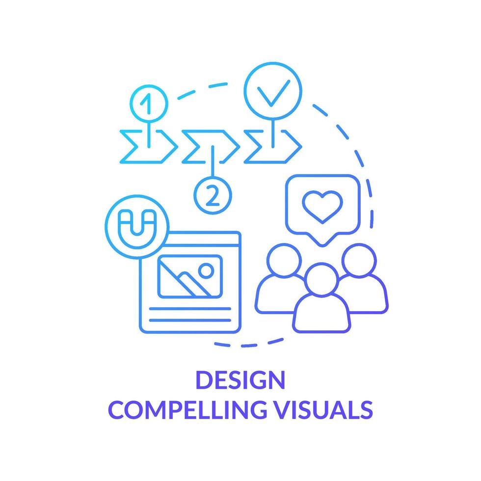 Design compelling visuals blue gradient concept icon. Capturing images. Customer attention span abstract idea thin line illustration. Isolated outline drawing. vector