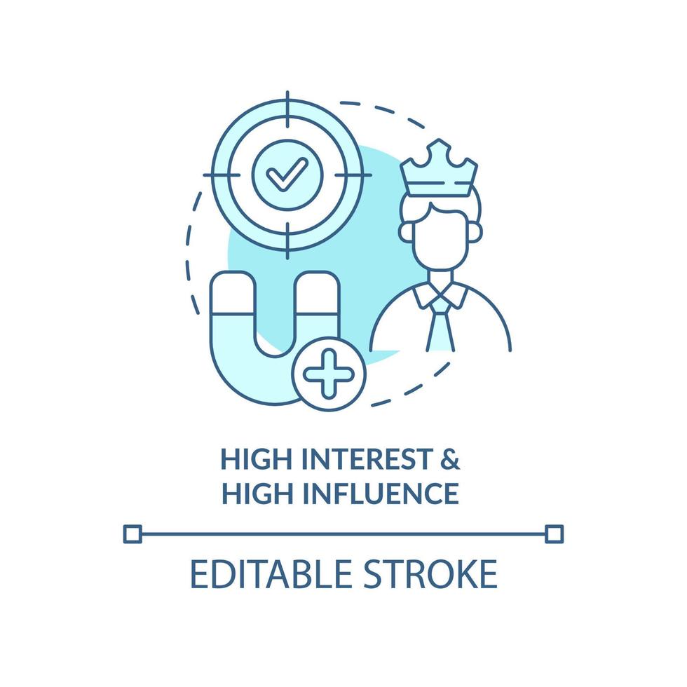 High interest and high influence turquoise concept icon. Stakeholder mapping abstract idea thin line illustration. Isolated outline drawing. Editable stroke. vector