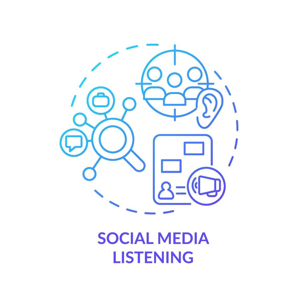 Social media listening blue gradient concept icon. Market research. Identifying customer needs abstract idea thin line illustration. Isolated outline drawing. vector