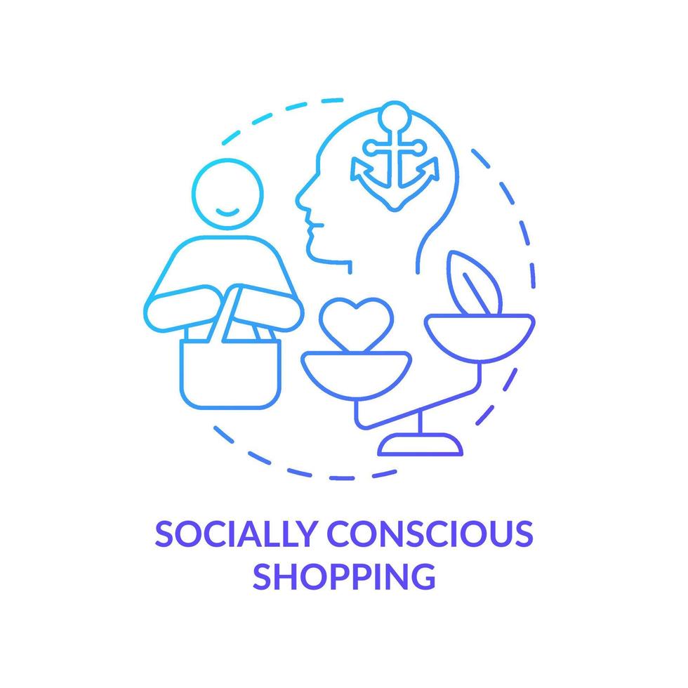 Socially conscious shopping blue gradient concept icon. Ethical and fair trade. Customer behavior trend abstract idea thin line illustration. Isolated outline drawing. vector