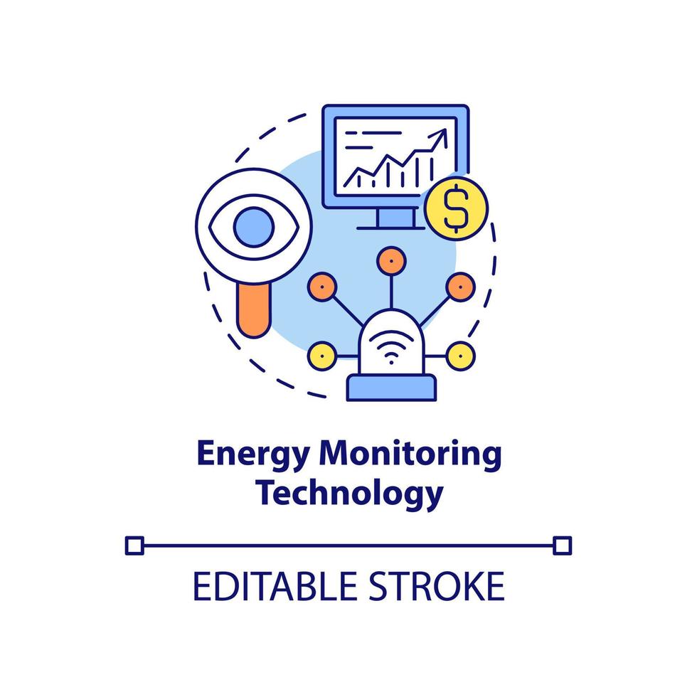 icono de concepto de tecnología de monitoreo de energía. estrategia energética parte idea abstracta ilustración de línea delgada. medida de potencia dibujo de contorno aislado. trazo editable. vector