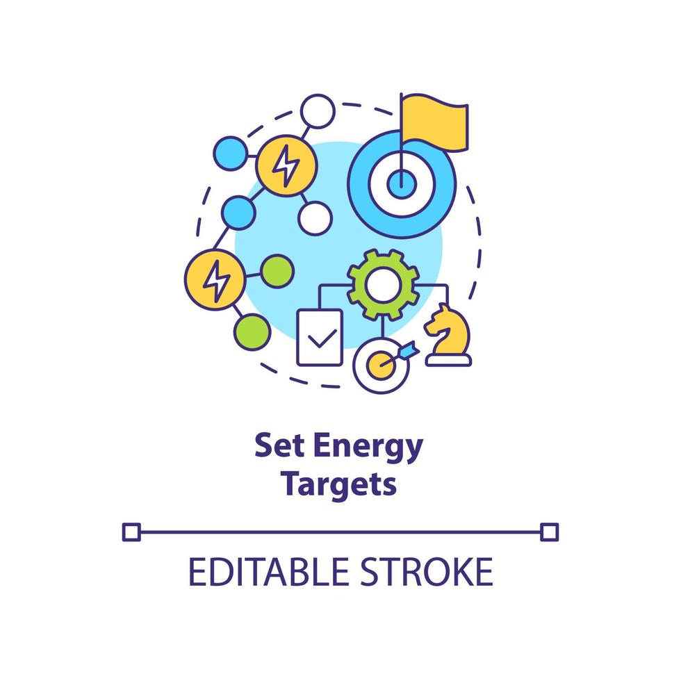 Set energy targets concept icon. Energy strategy abstract idea thin line illustration. Carbon neutral business objectives. Isolated outline drawing. Editable stroke. vector