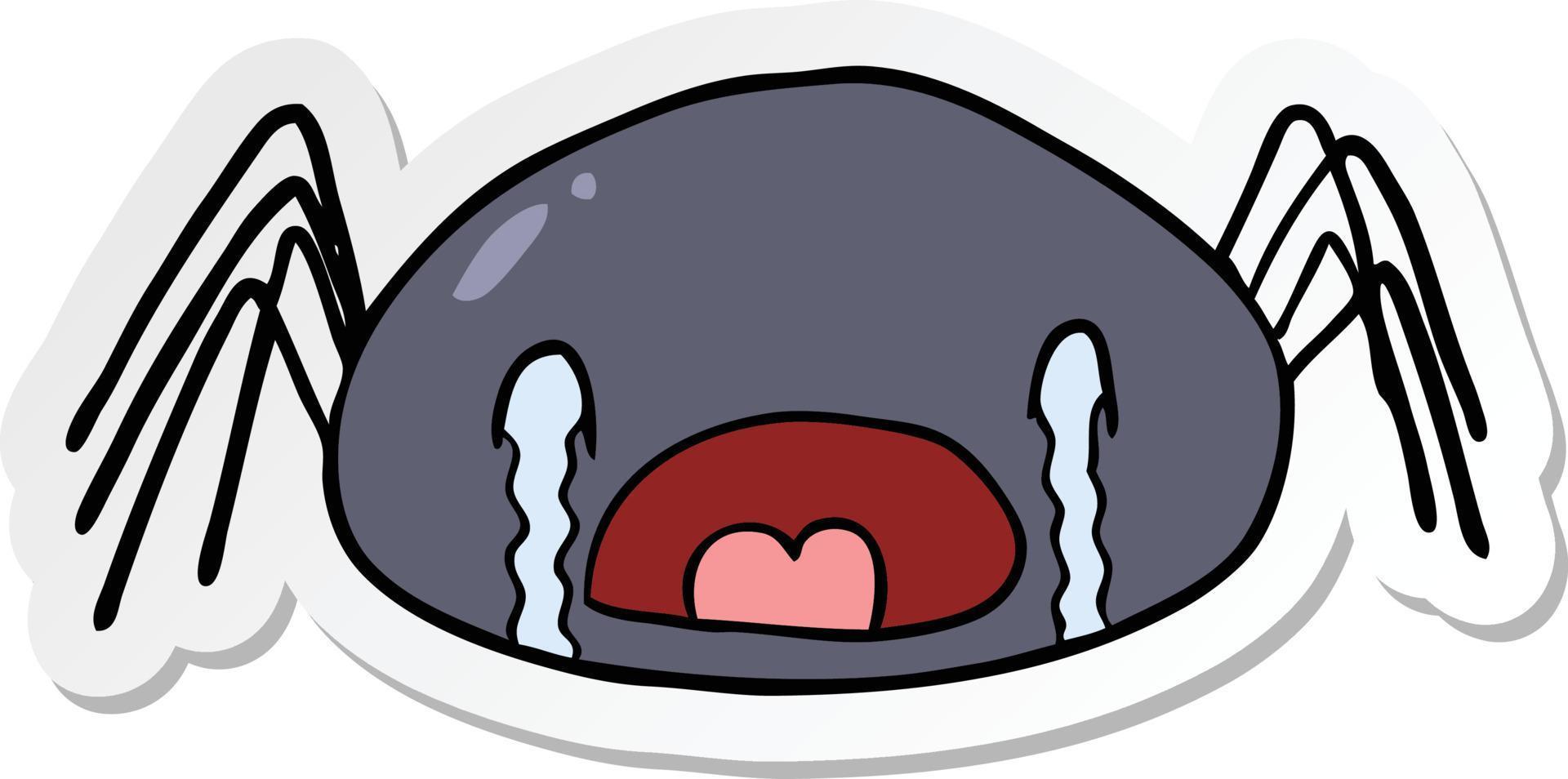 sticker of a cartoon crying spider vector