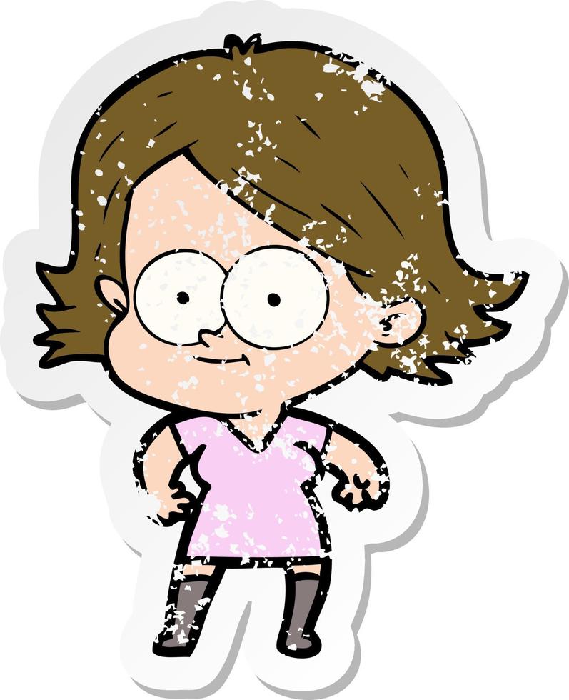 distressed sticker of a happy cartoon girl vector