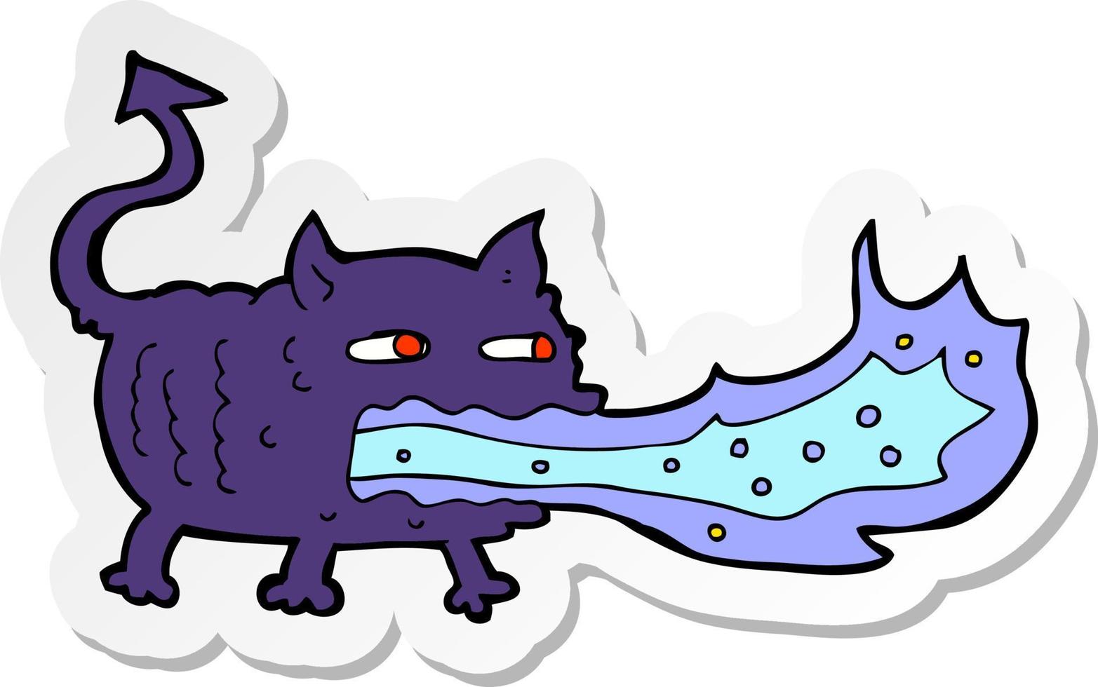 sticker of a cartoon fire breathing imp vector