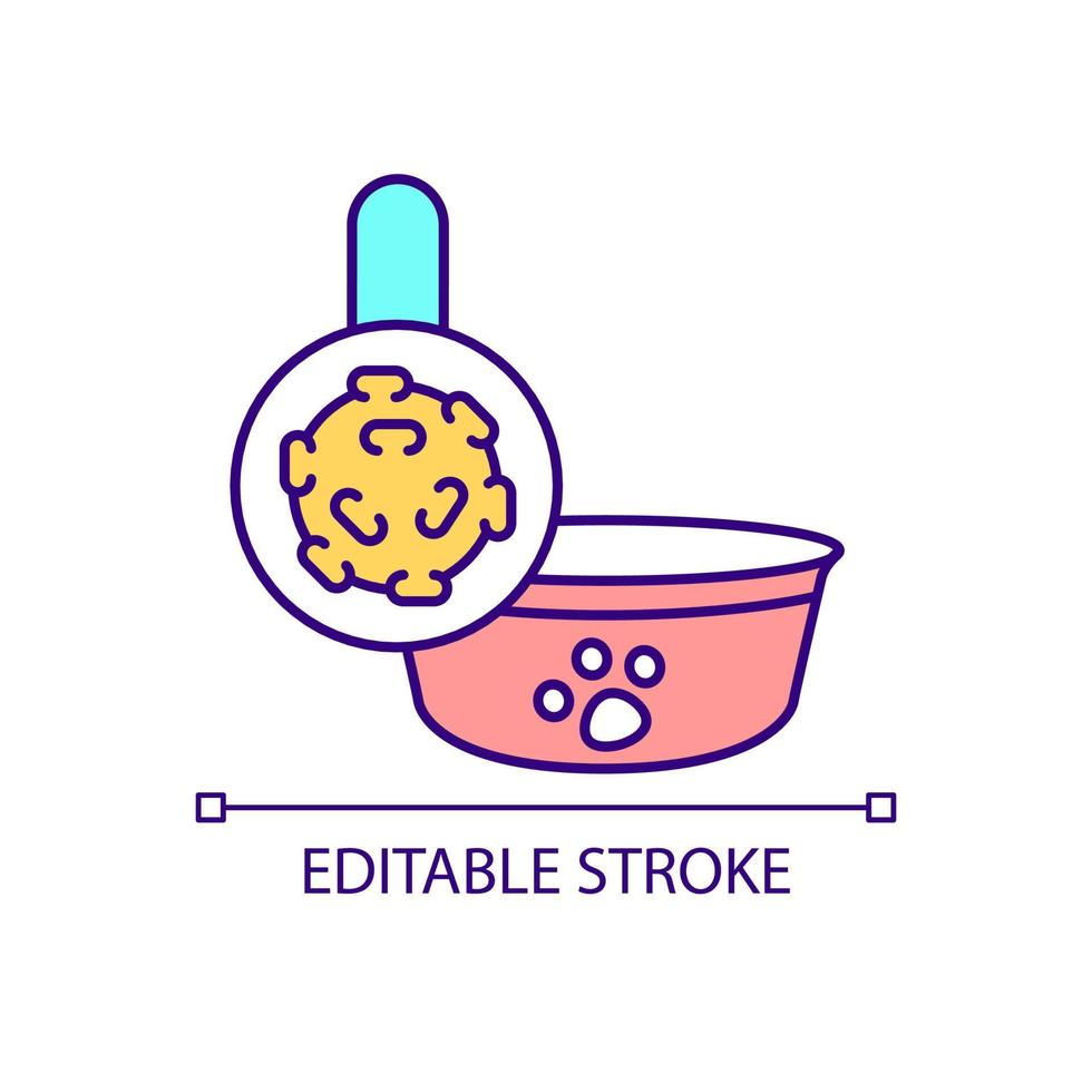 Contaminated pet food RGB color icon. Harmful pathogens presence risk. Food poisoning. Dangerous bacterias. Isolated vector illustration. Simple filled line drawing. Editable stroke.