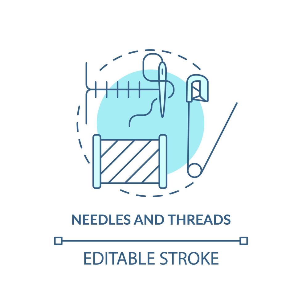 Needles and threads turquoise concept icon. Sewing supplies. Emergency preparedness abstract idea thin line illustration. Isolated outline drawing. Editable stroke. vector