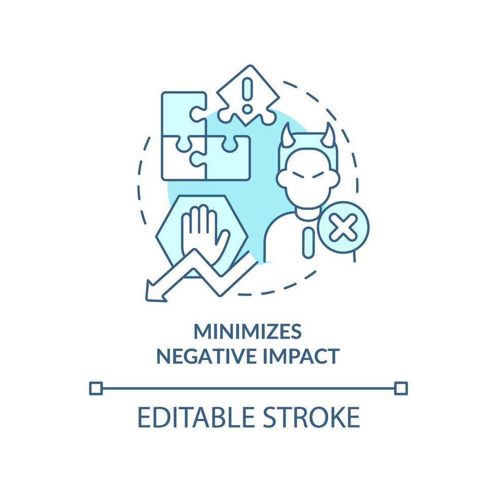 Minimizes negative impact turquoise concept icon. Stakeholder management plan abstract idea thin line illustration. Isolated outline drawing. Editable stroke. vector