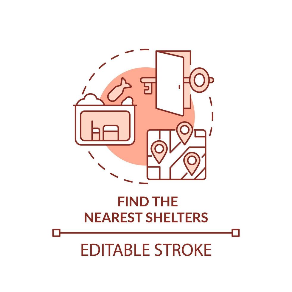 Find nearest shelters terracotta concept icon. Hide to save life. Actions during war abstract idea thin line illustration. Isolated outline drawing. Editable stroke. vector