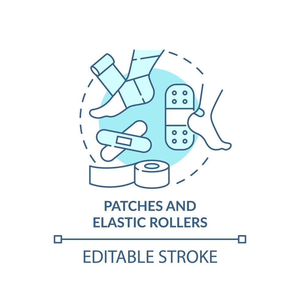 Patches and elastic rollers turquoise concept icon. First aid kit. Action during war abstract idea thin line illustration. Isolated outline drawing. Editable stroke. vector