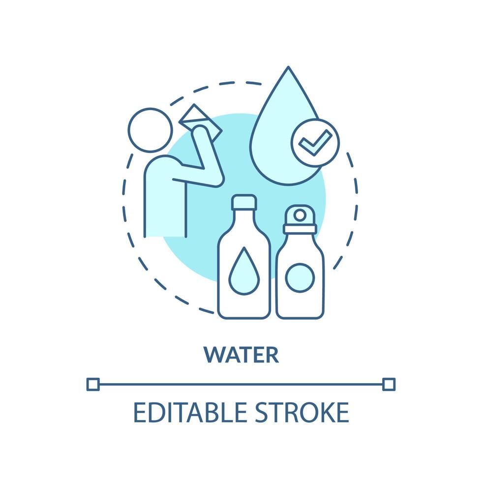 Water turquoise concept icon. Thing to store for surviving. Emergency go bag abstract idea thin line illustration. Isolated outline drawing. Editable stroke. vector