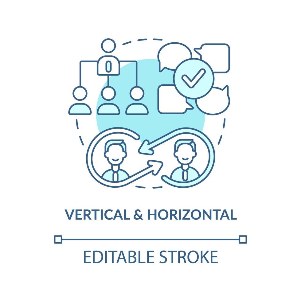 Vertical and horizontal turquoise concept icon. Project communication management abstract idea thin line illustration. Isolated outline drawing. Editable stroke. vector