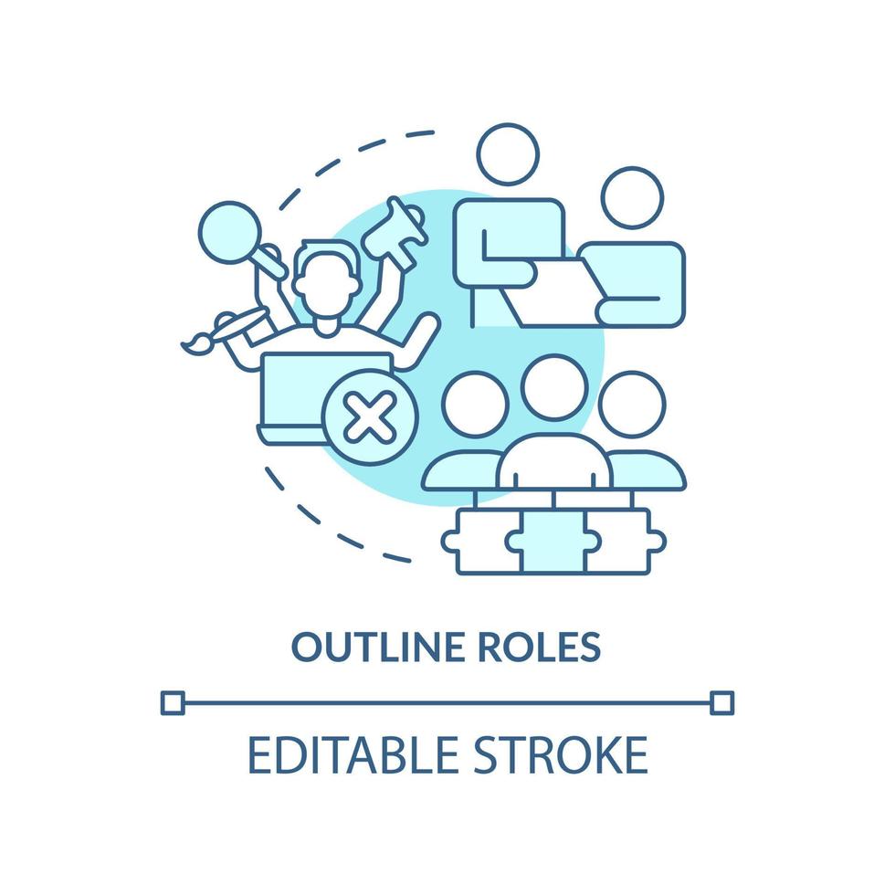 Outline roles turquoise concept icon. Responsibilities. Stakeholder management abstract idea thin line illustration. Isolated outline drawing. Editable stroke. vector